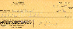 Author W.J. Durant signed check - Check