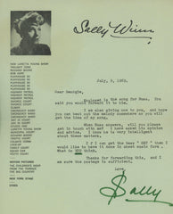 Sally Winn signed personal note and signed sheet music