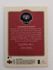 Ryan Zimmerman Baseball Trading Card with Game Used Jersey Swatch - Upper Deck UD Masterpieces #CC-RZ 2007