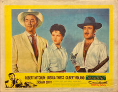Robert Mitchum, Ursula Thiess, and Gilbert Roland "Bandido" original Lobby Card