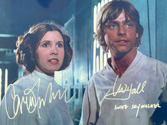 Star Wars Carrie Fisher and Mark Hamill signed movie photo. GFA Authenticated