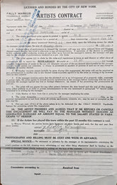 Dolly Dumplin Signed Vaudeville Artists Contract
