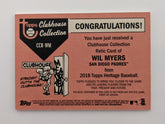 Wil Myers Baseball Trading Card with Game Worn Jersey Swatch - Topps Heritage Clubhouse Collection #CCR-WM 2018