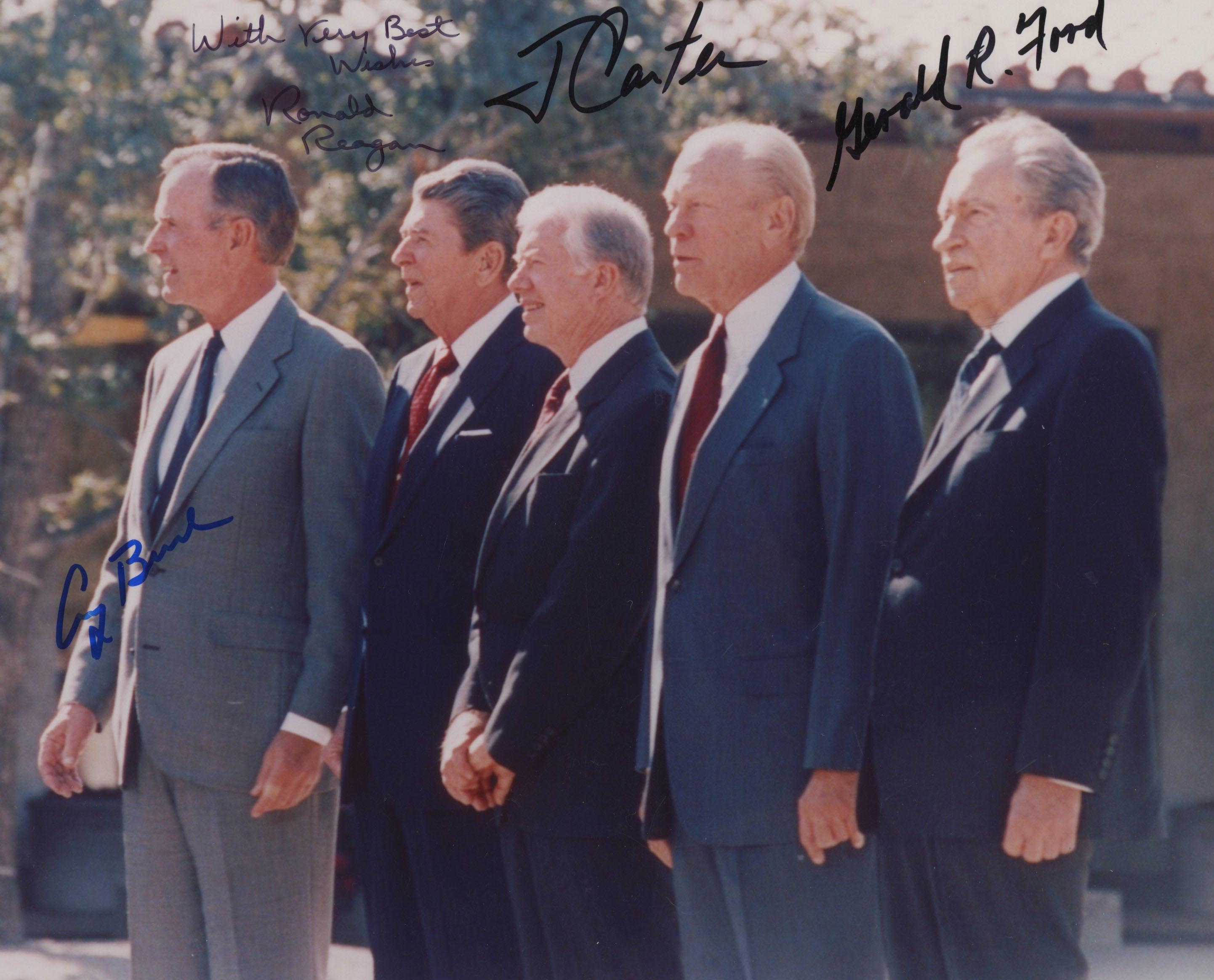 4 American Presidents signed photo. GFA Authenticated