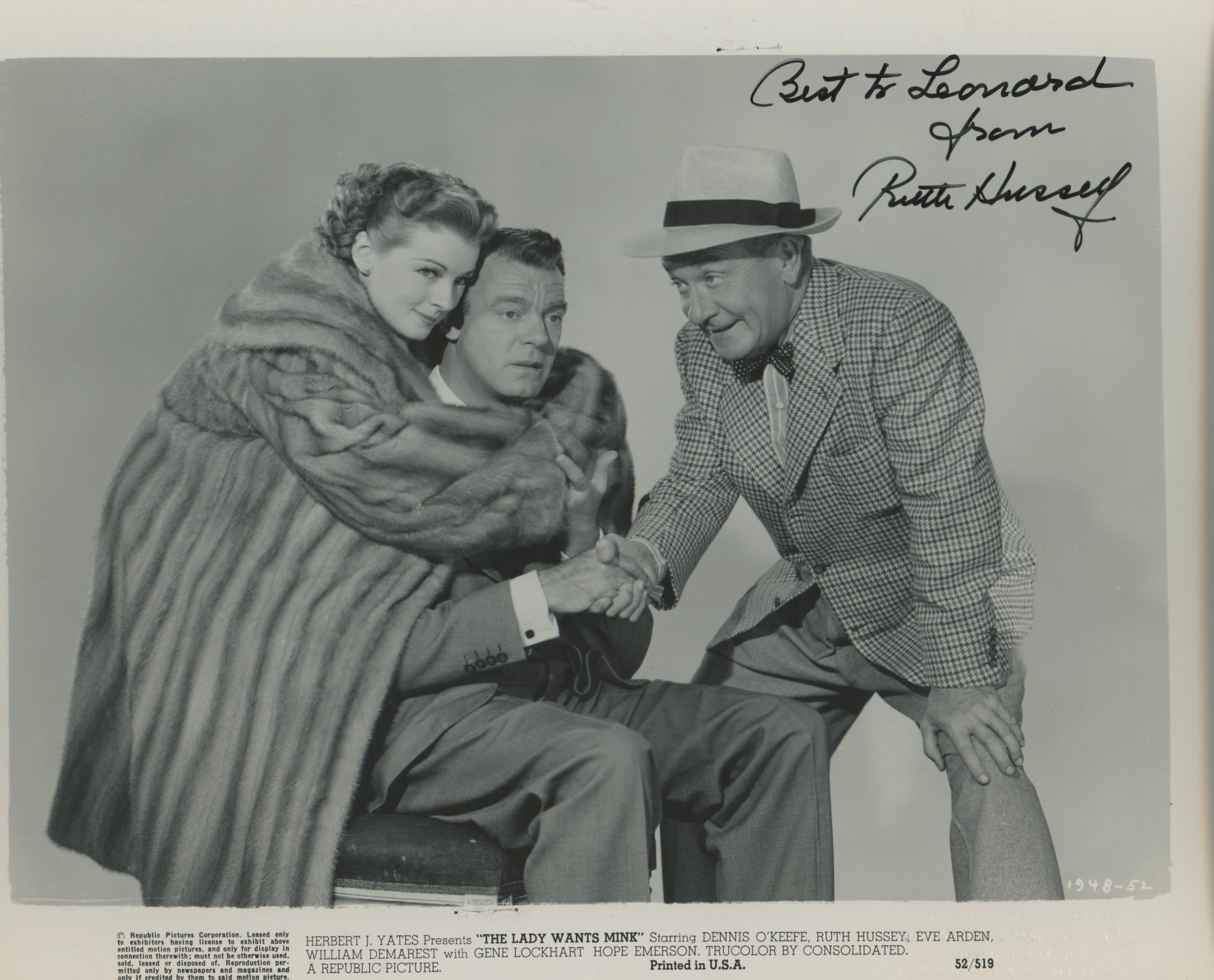 Ruth Hussey signed "The Lady Wants Mink" movie photo