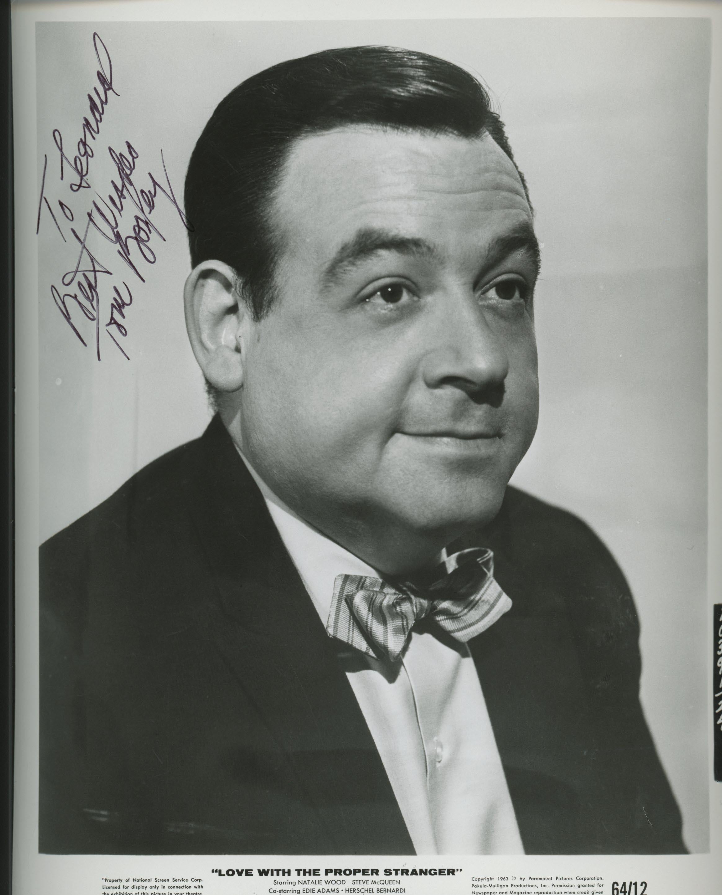 Tom Bosley signed "Love With the Proper Stranger" movie photo