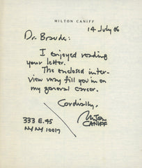 Milton Caniff hand written signed note