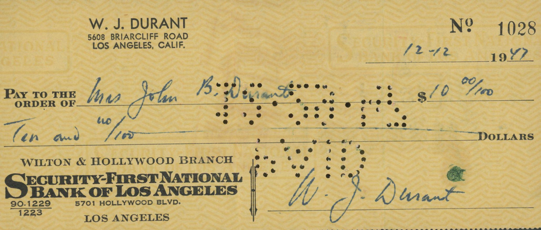 The Story of Civilization Author Will Durant signed check