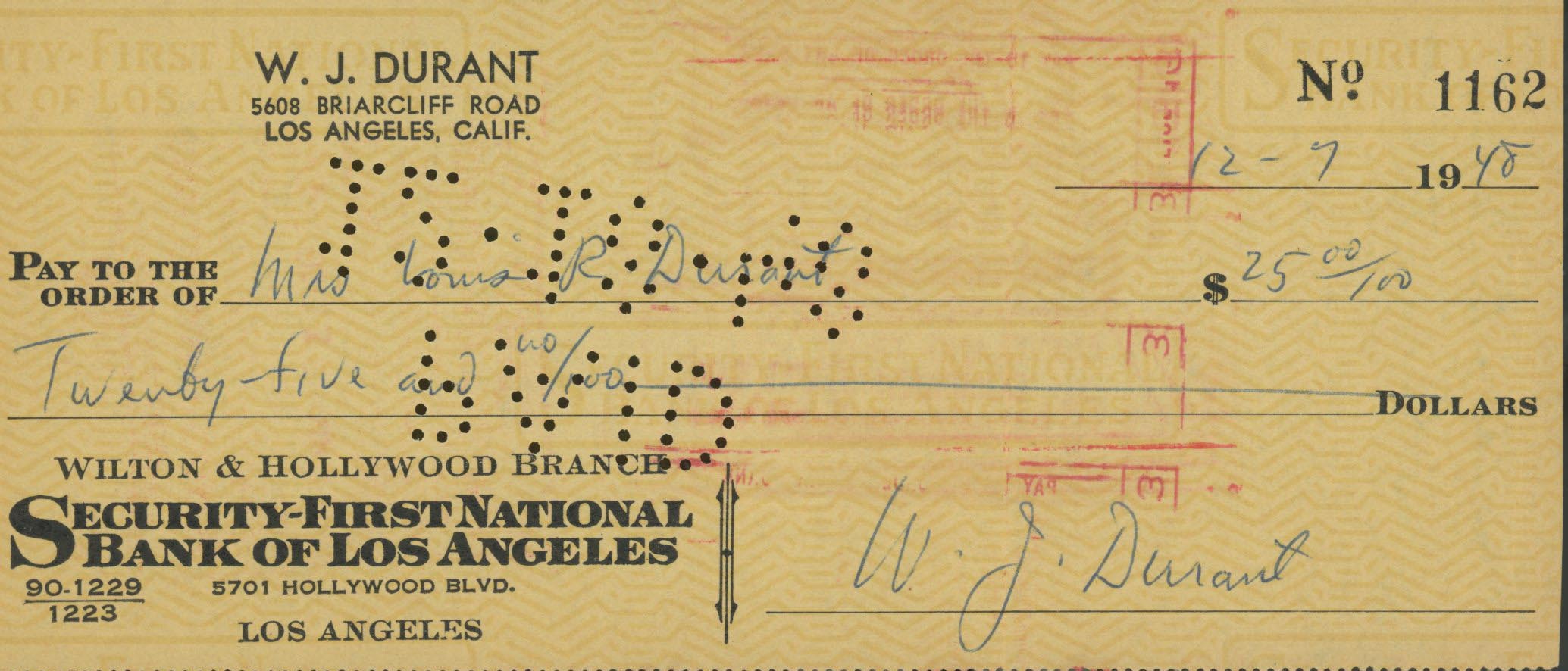 The Story of Civilization Author Will Durant signed check
