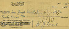 The Story of Civilization Author Will Durant signed check