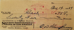 Football Coach Clark Shaughnessy double signed check