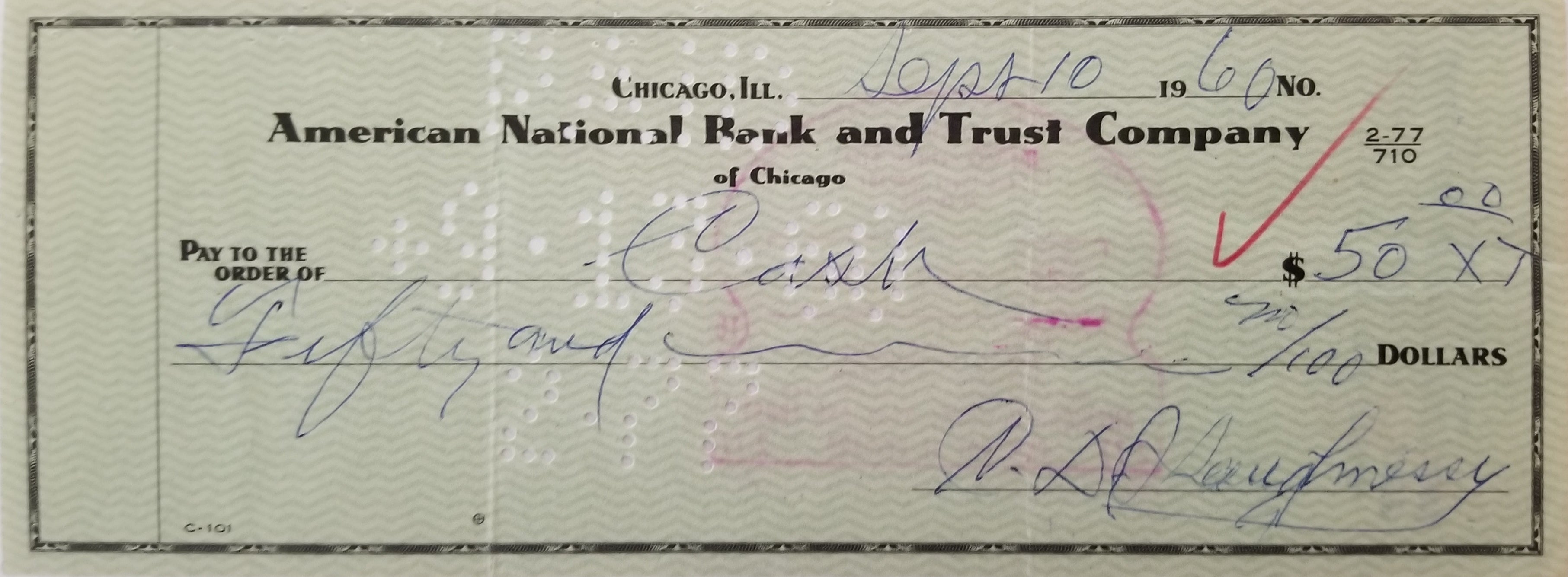 Football Coach Clark Shaughnessy signed check