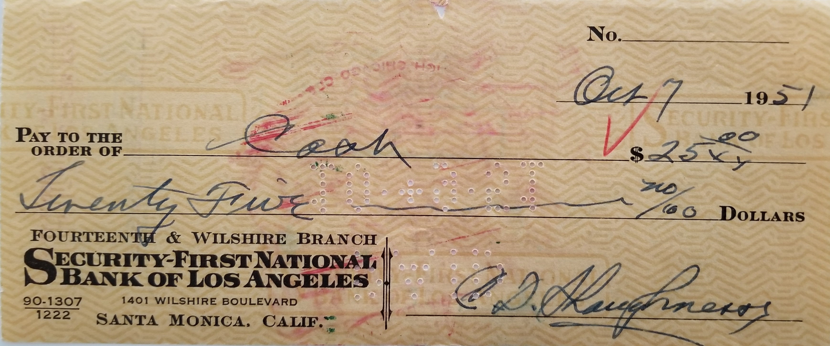Football Coach Clark Shaughnessy double signed check