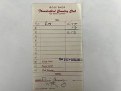 Desi Arnaz signed Thunderbird Country Club Receipt