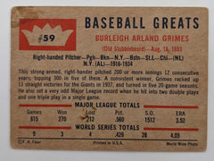 Burleigh Grimes Signed Baseball Trading Card - Fleer Baseball Greats #59 1960