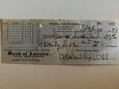 Rosalind Russell signed check