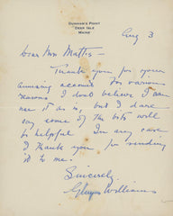 Cartoonist Gluyas Williams signed letter