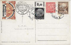 Znaim-Vienna TPO postmarked postcard with Third Reich stamps