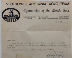 Olympic Champion Cathy Rigby signed letter