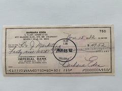 I Dream of Jeanie Barbara Eden signed check
