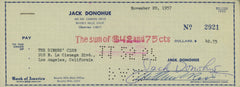Jack Donohue signed check