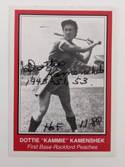 Dottie Kammie Kamenshek Signed Baseball Trading Card