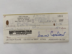 Sam Coslow signed check