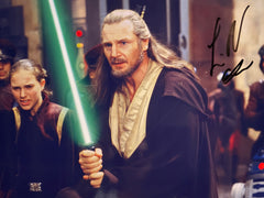 Star Wars Liam Neeson signed movie photo. 8x10 inches