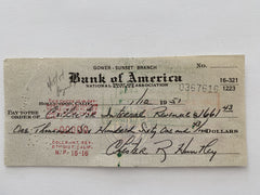 Chester Huntley signed check