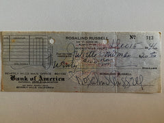 Rosalind Russell signed check
