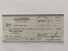 Walter Cunningham signed check