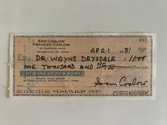 Sam Coslow signed check