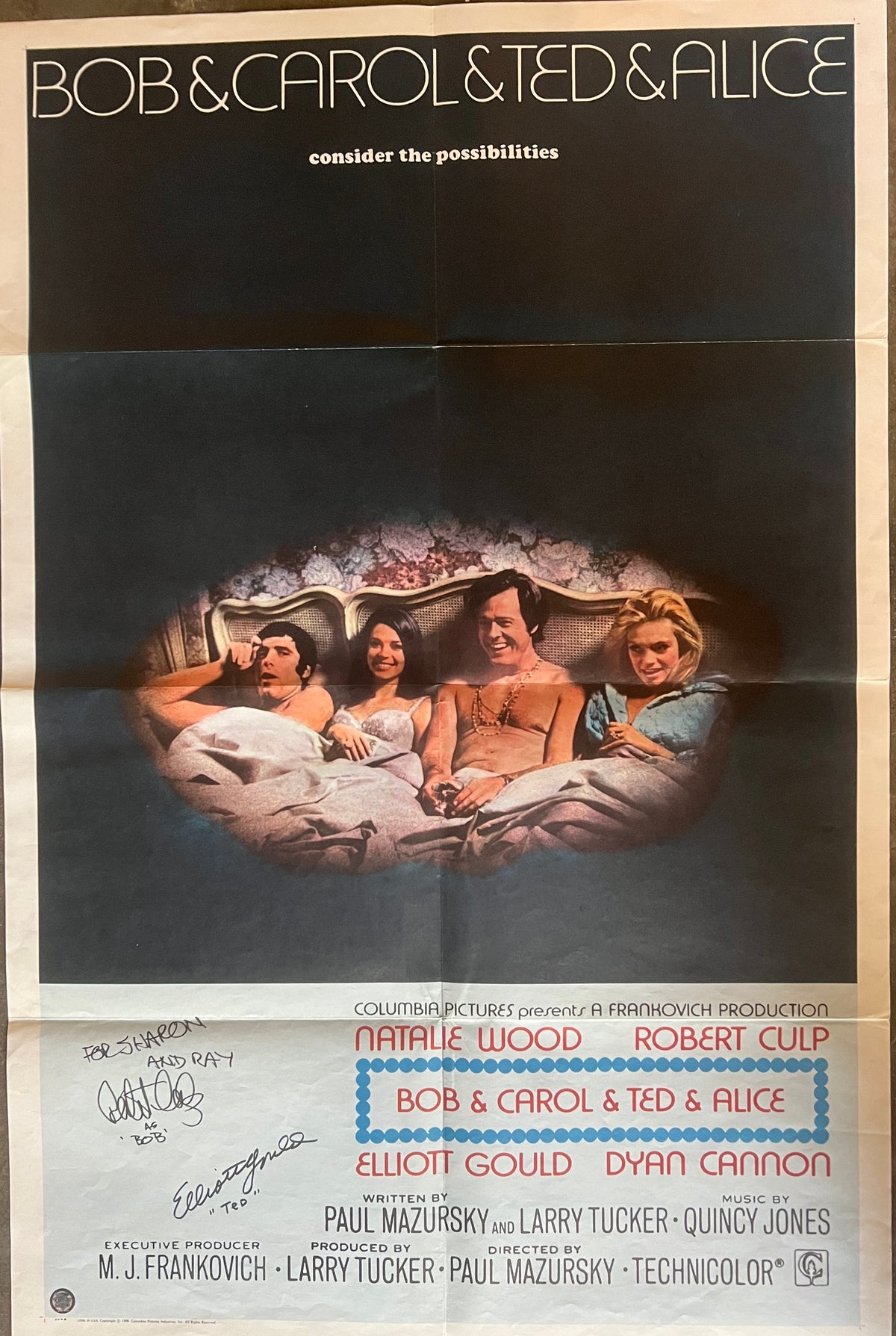 Bob and Carol and Ted and Alice signed movie poster. GFA Authenticated