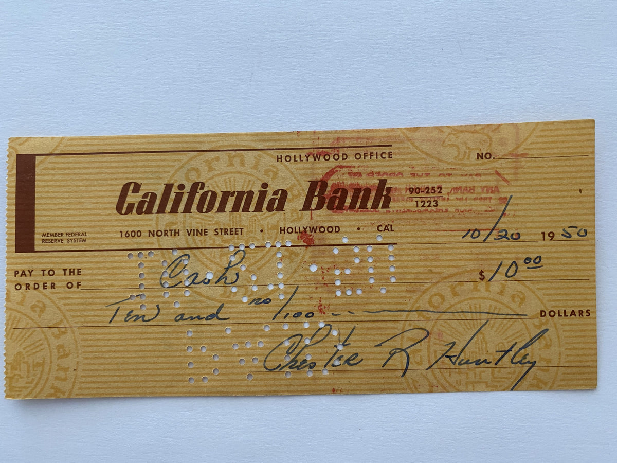 Chester Huntley signed check