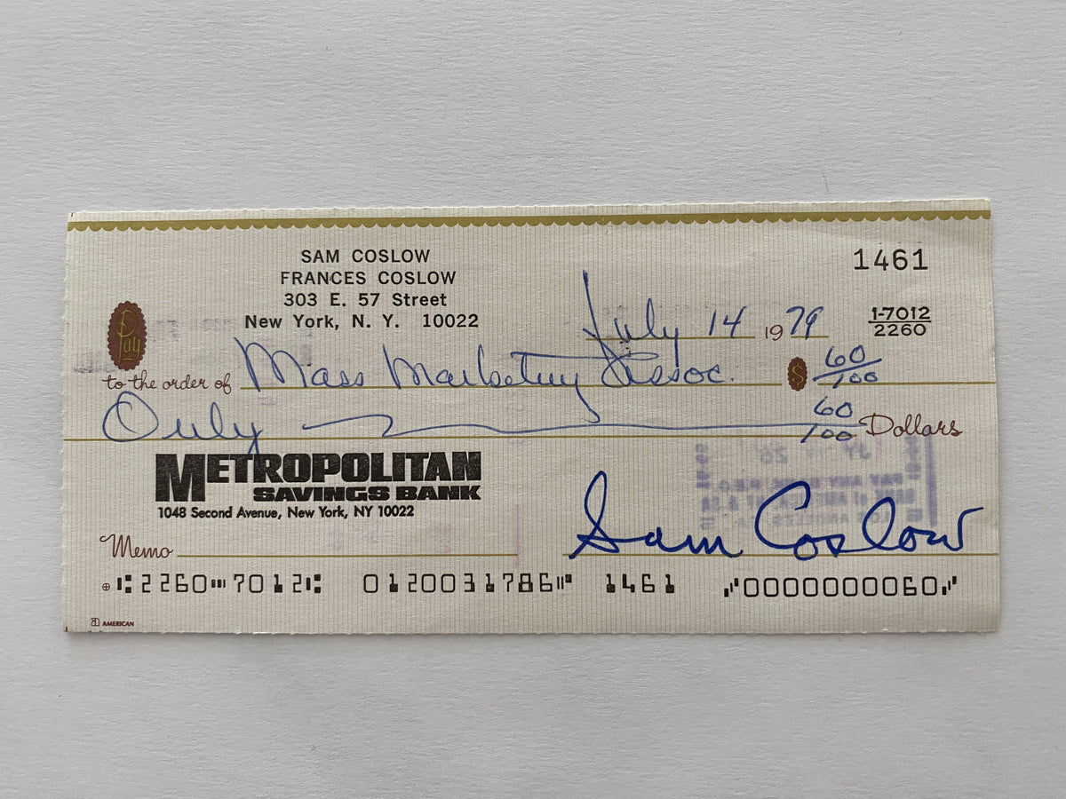Sam Coslow signed check