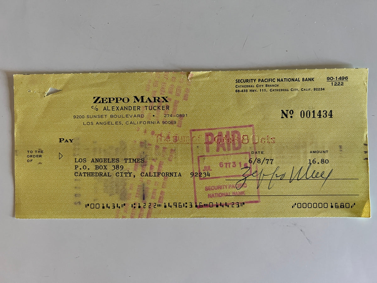 Zeppo Marx signed check