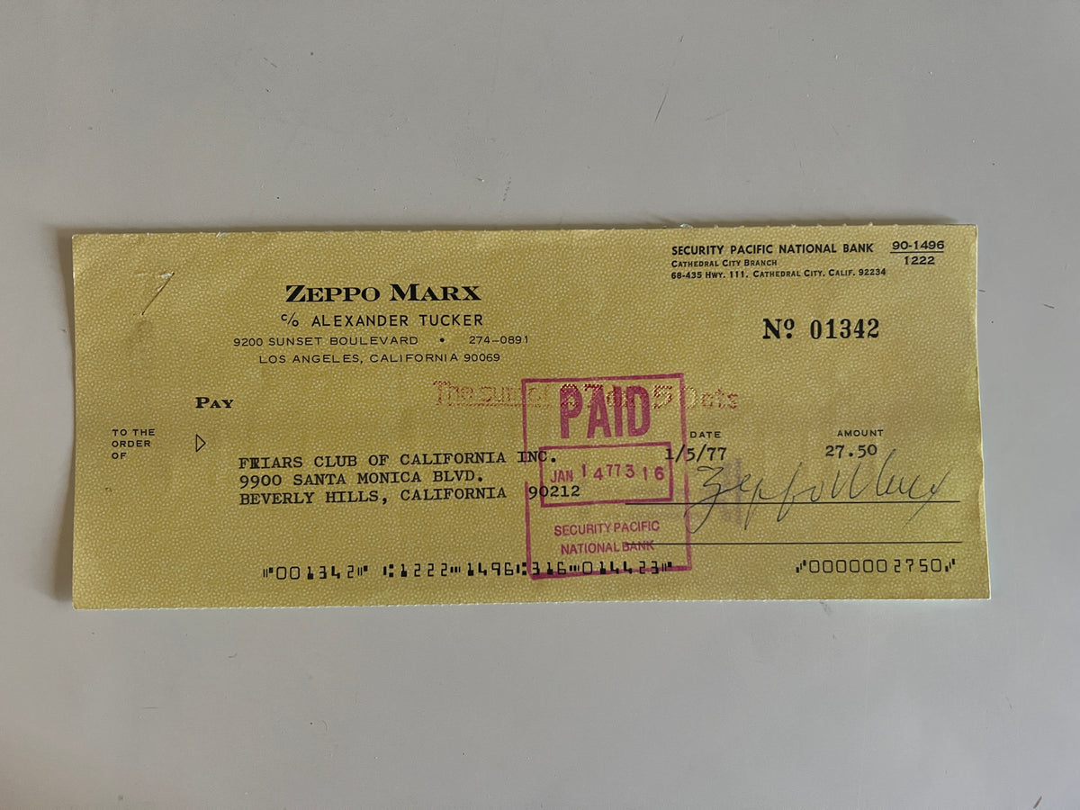 Zeppo Marx signed check