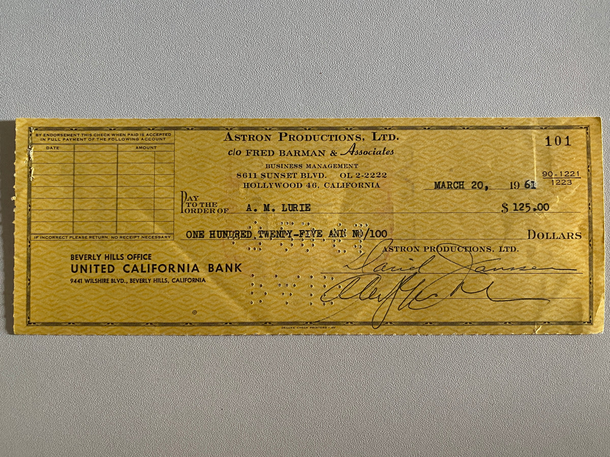 David Janssen signed check