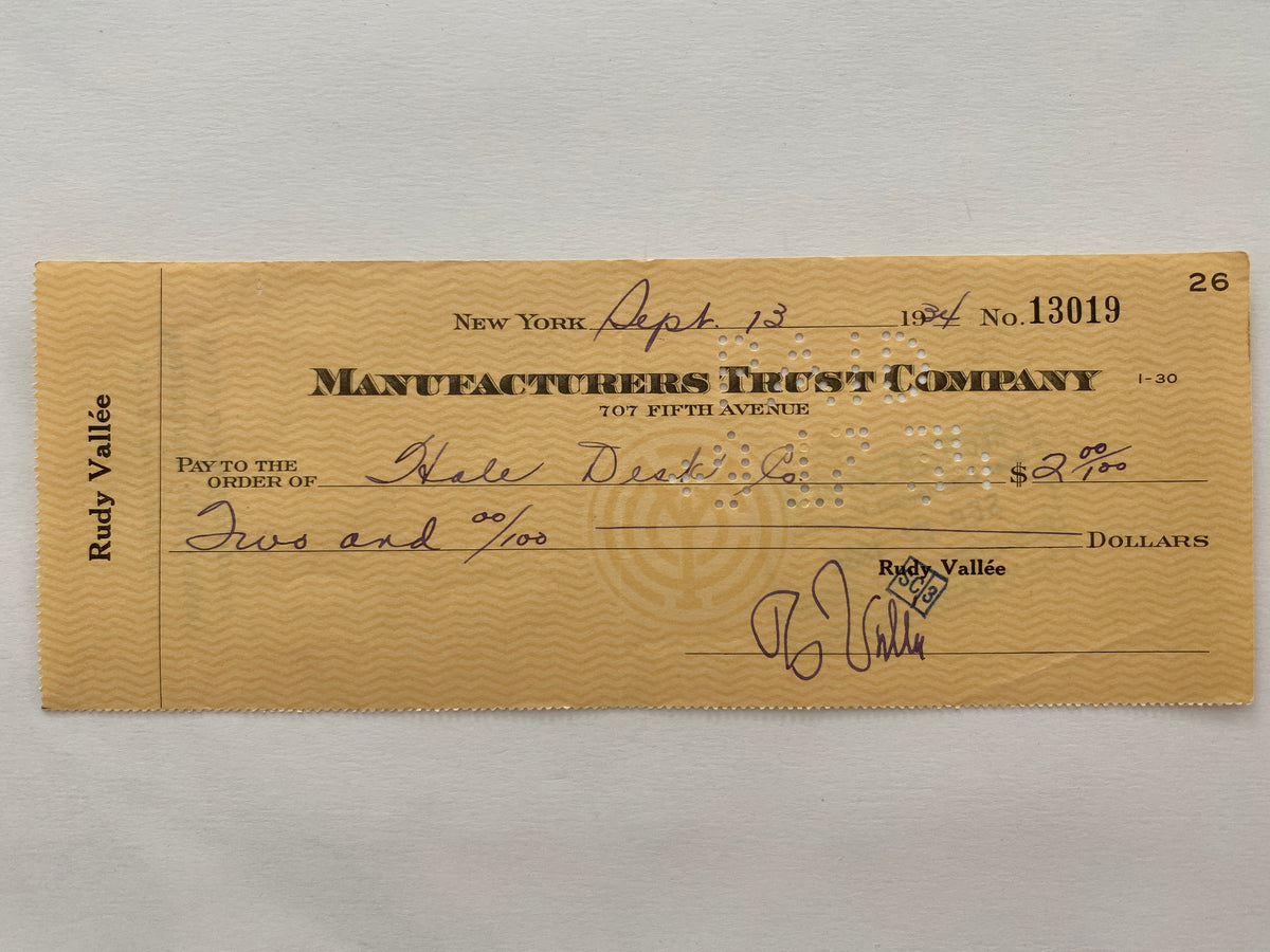 Rudy Vallee signed check