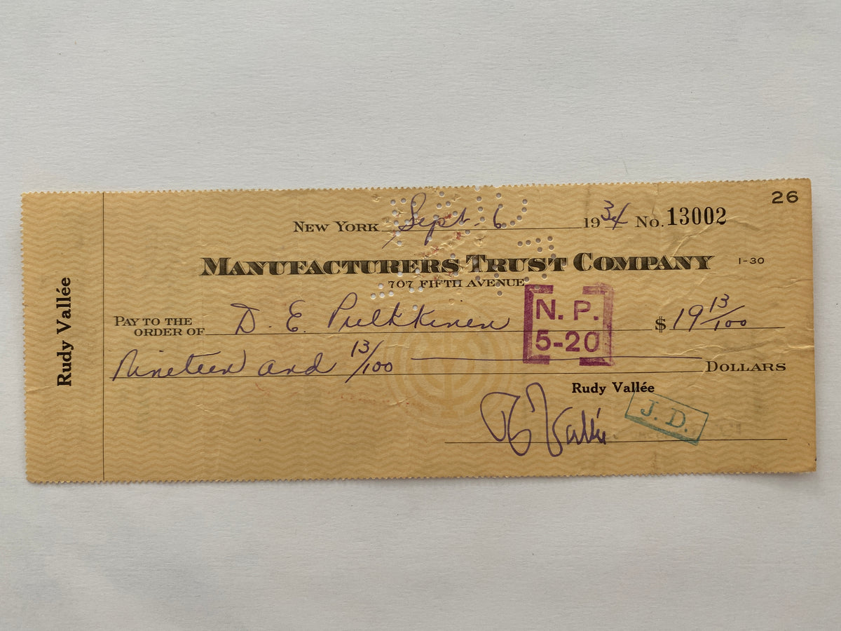 Rudy Vallee signed check