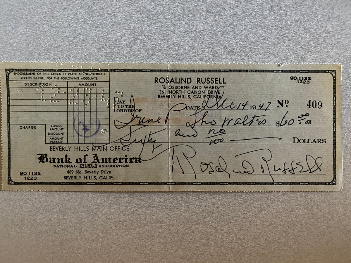 Rosalind Russell signed check