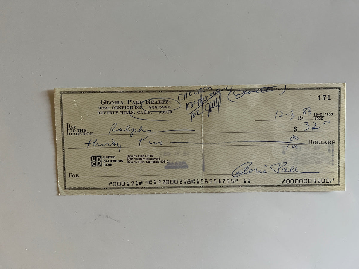 Gloria Pall signed check