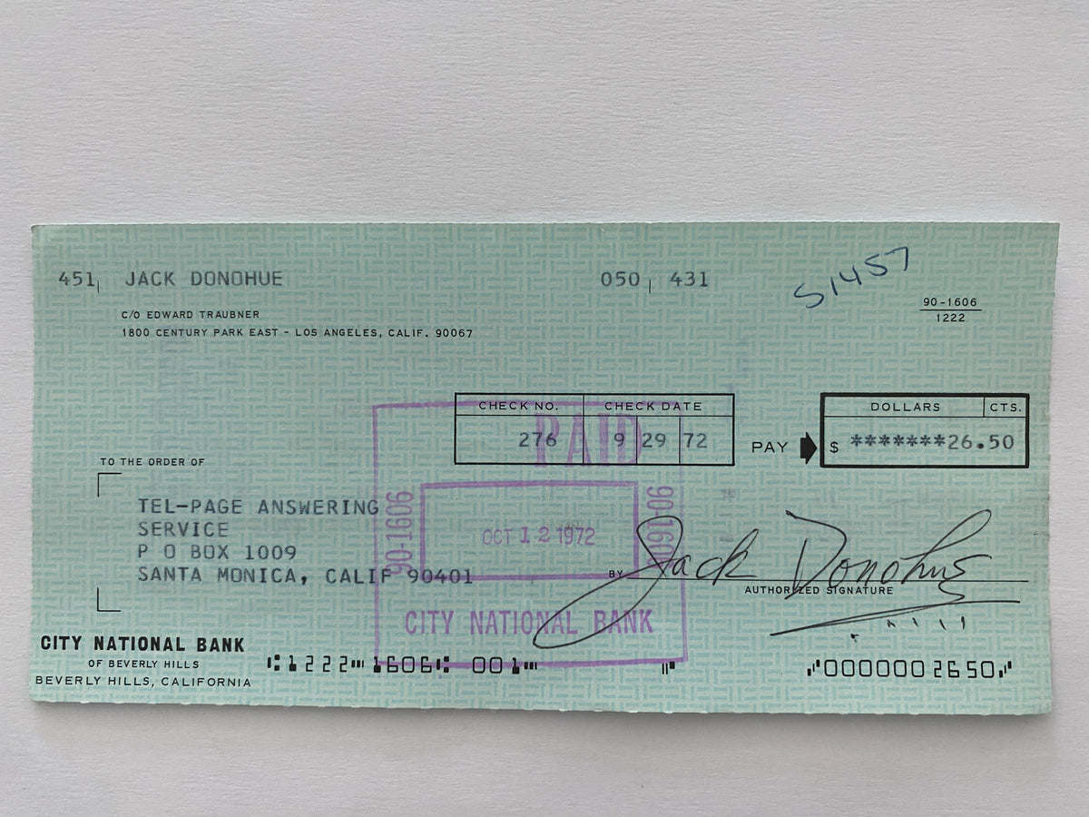 Jack Donohue signed check