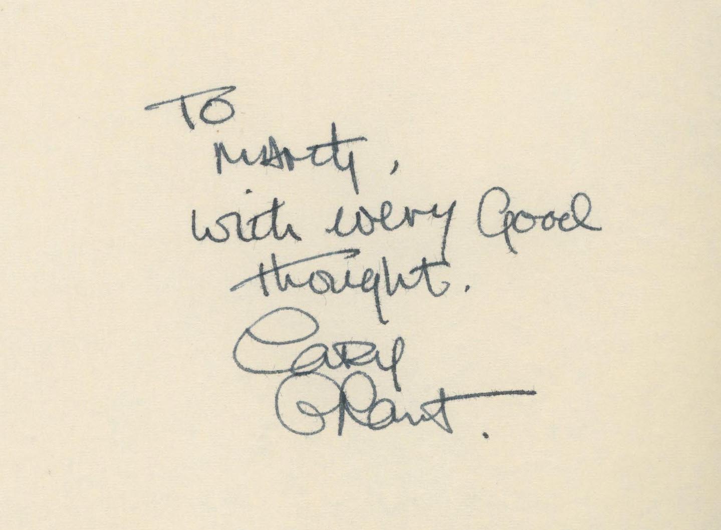 Cary Grant signed note. GFA Authenticated