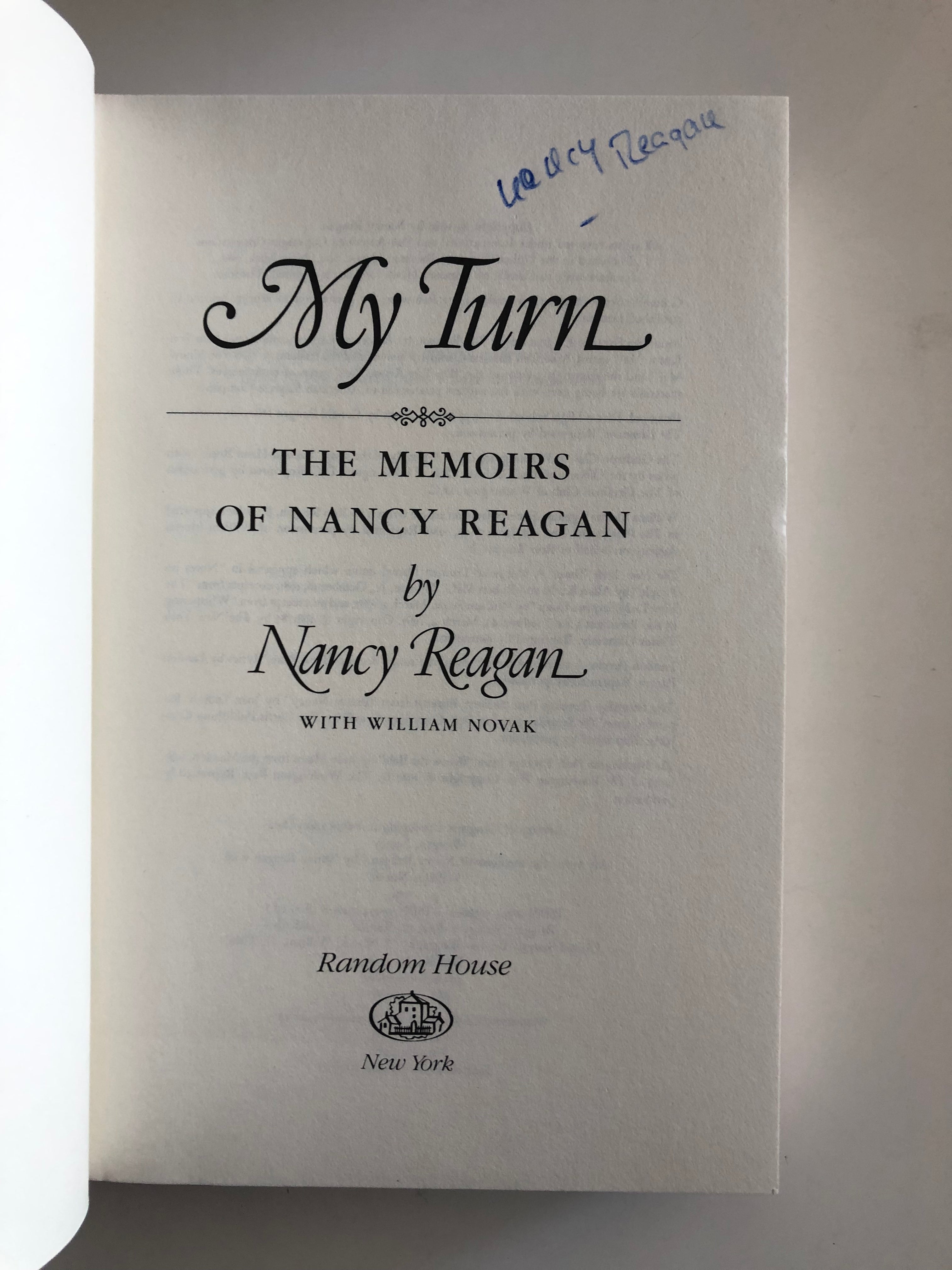 My Turn: The Memoirs of Nancy Reagan signed book autographed by First Lady Nancy Reagan. GFA Authenticated