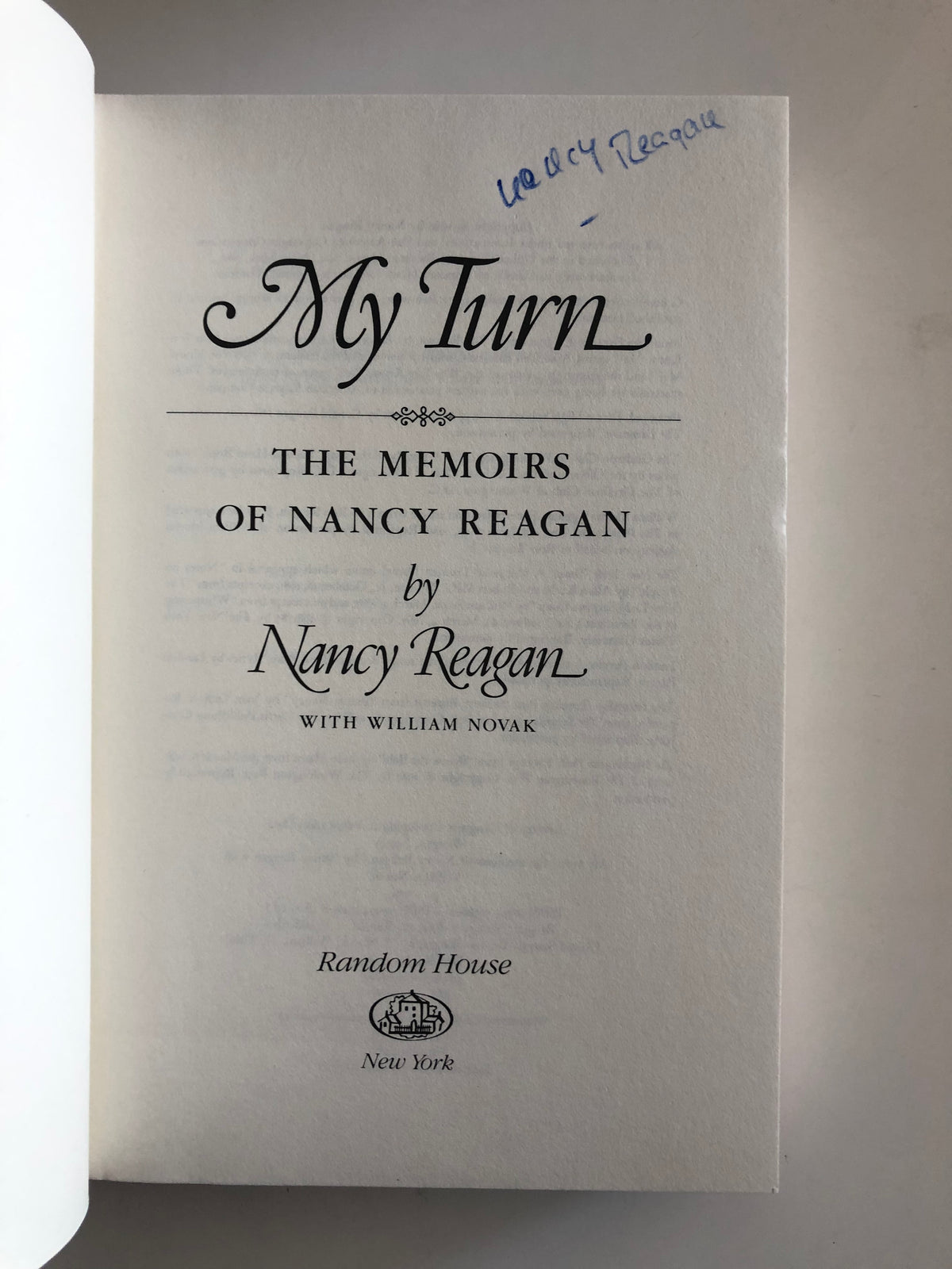My Turn: The Memoirs of Nancy Reagan signed book autographed by First Lady Nancy Reagan. GFA Authenticated