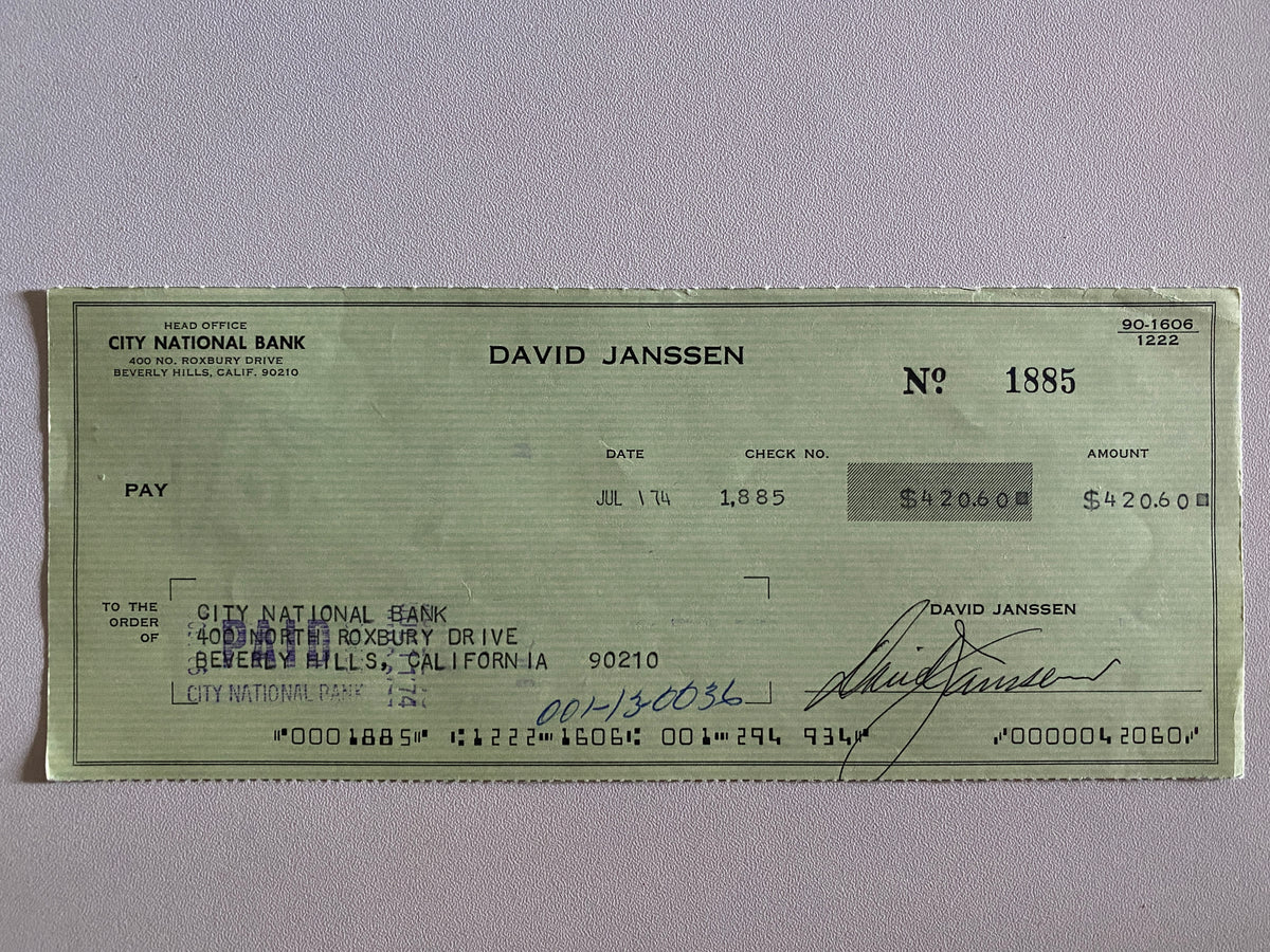 David Janssen signed check