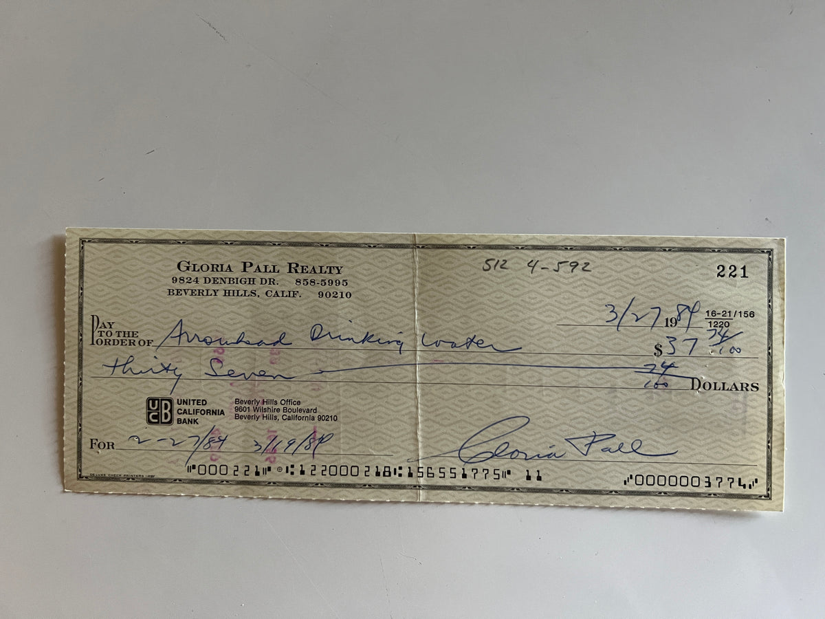 Gloria Pall signed check