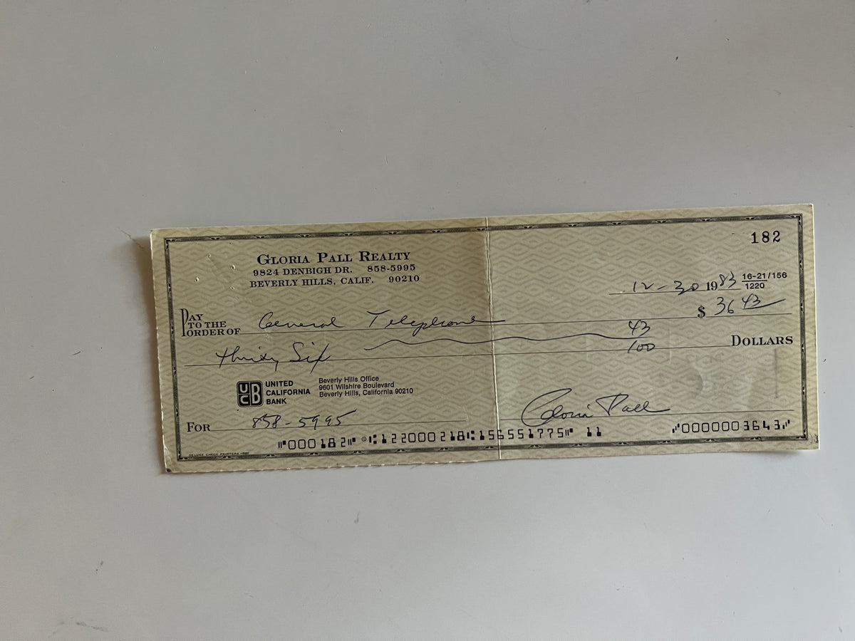 Gloria Pall signed check