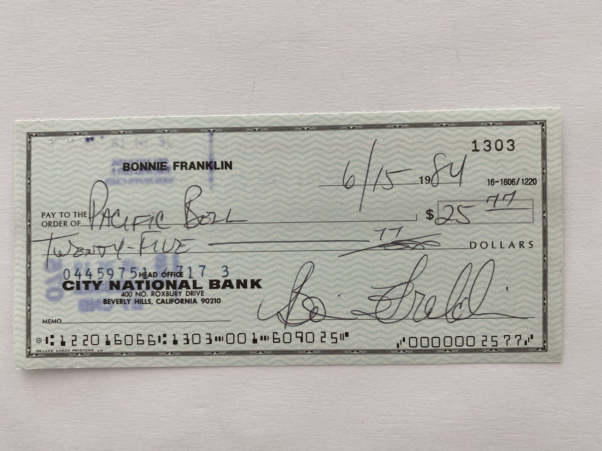 Bonnie Franklin signed check